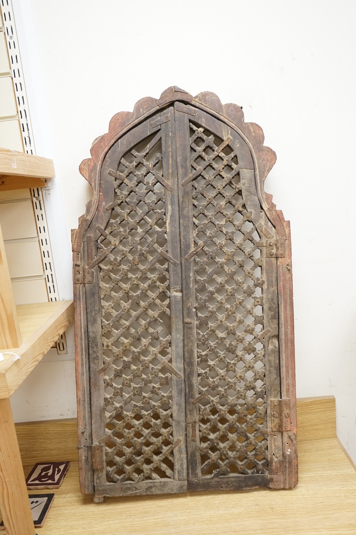 Two Indian carved wood windows (one dissembled), 100cm high